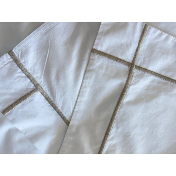 PAIR Yves Delorme PARIS ATHENA Sham 100% Cotton White Pierre Embroidery FRANCE